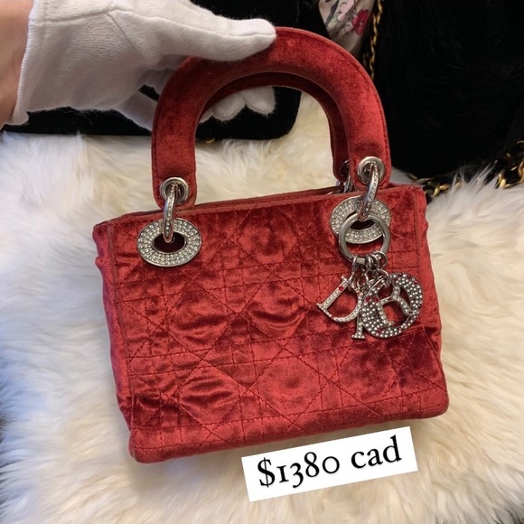 ❌SOLD ❌vintage Dior lady Dior red velour mini bag - Picture 2 of 15